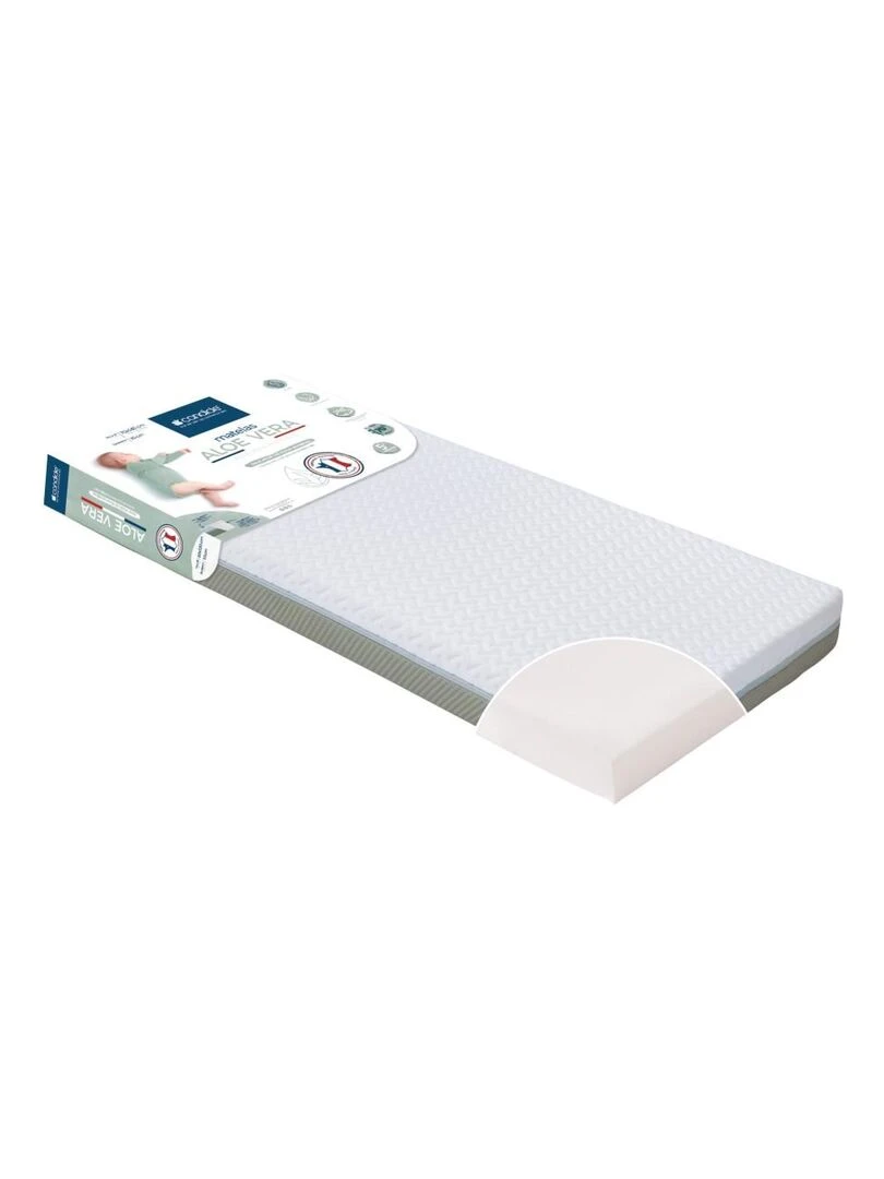 Candide   Matelas bébé 70x140cm Aloé Vera déhoussable 360°   Blanc