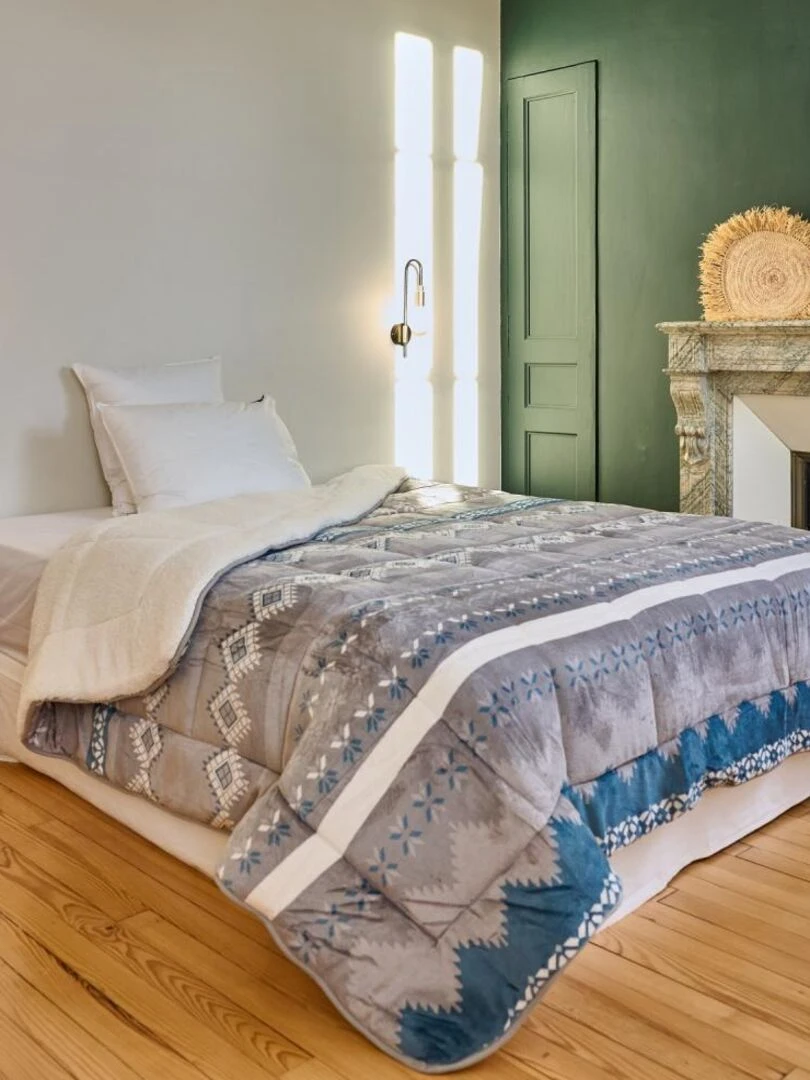 Bleu Câlin Couette imprimée sherpa très chaude Chalet Gris Bleu Blanc