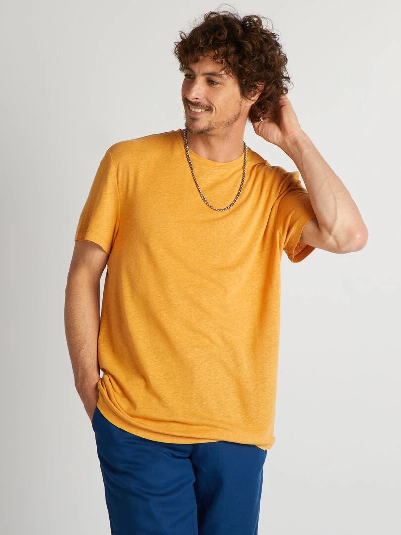 T shirt en lin mélangé Jaune