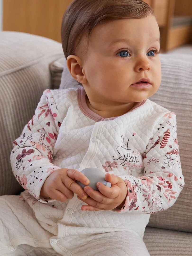 Pyjama bébé en coton matelassé Petit Safari   Ecru