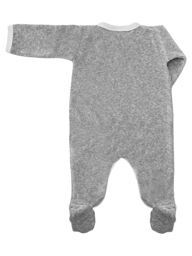 Pyjama velours 100% coton biologique 1 à 6 mois Gris
