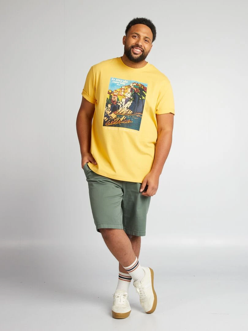 Tee shirt à col rond avec imprimé jaune