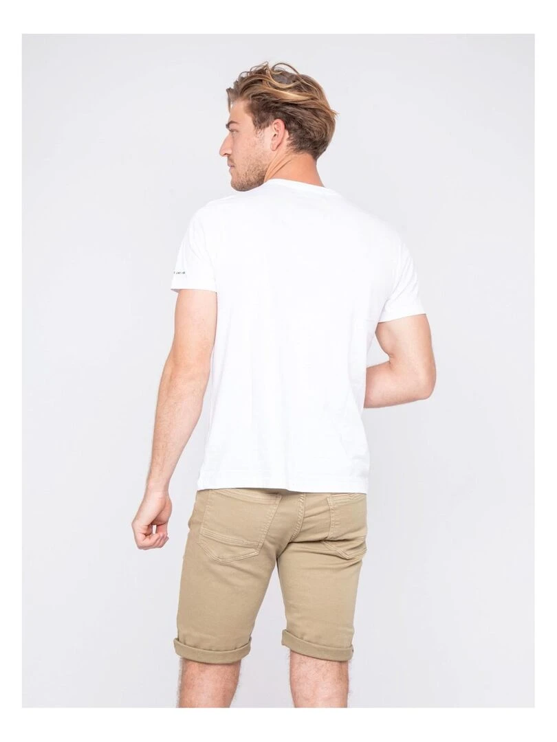 T shirt col rond pur coton motifs relief NOLIBERT   Blanc