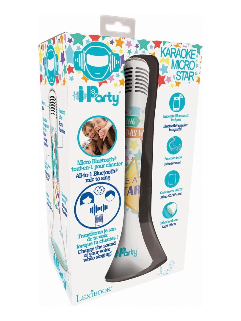 Micro Karaoké Sans Fil Avec Enceinte Bluetooth® Intégrée  Lumières Et Changement De Voix Iparty®   N/A