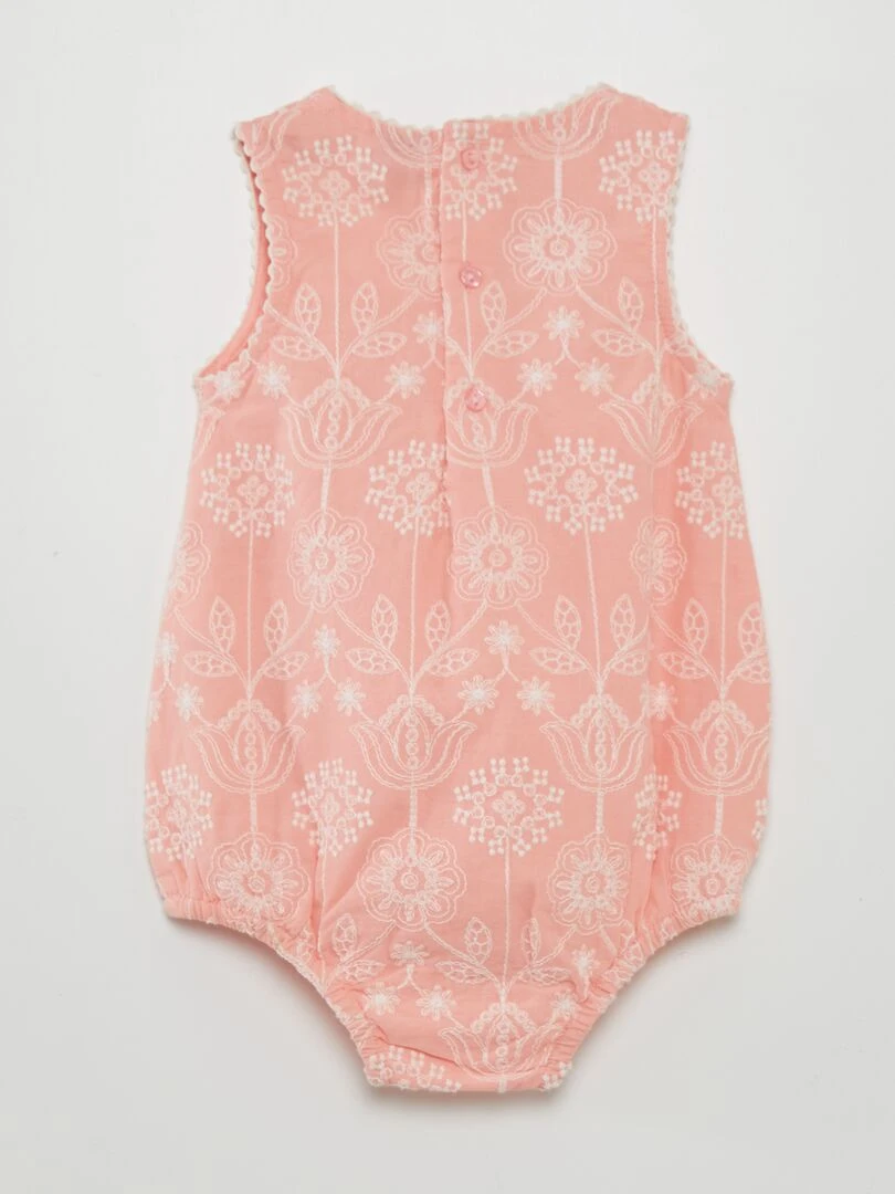Ensemble bob + barboteuse brodée   Rose saumon