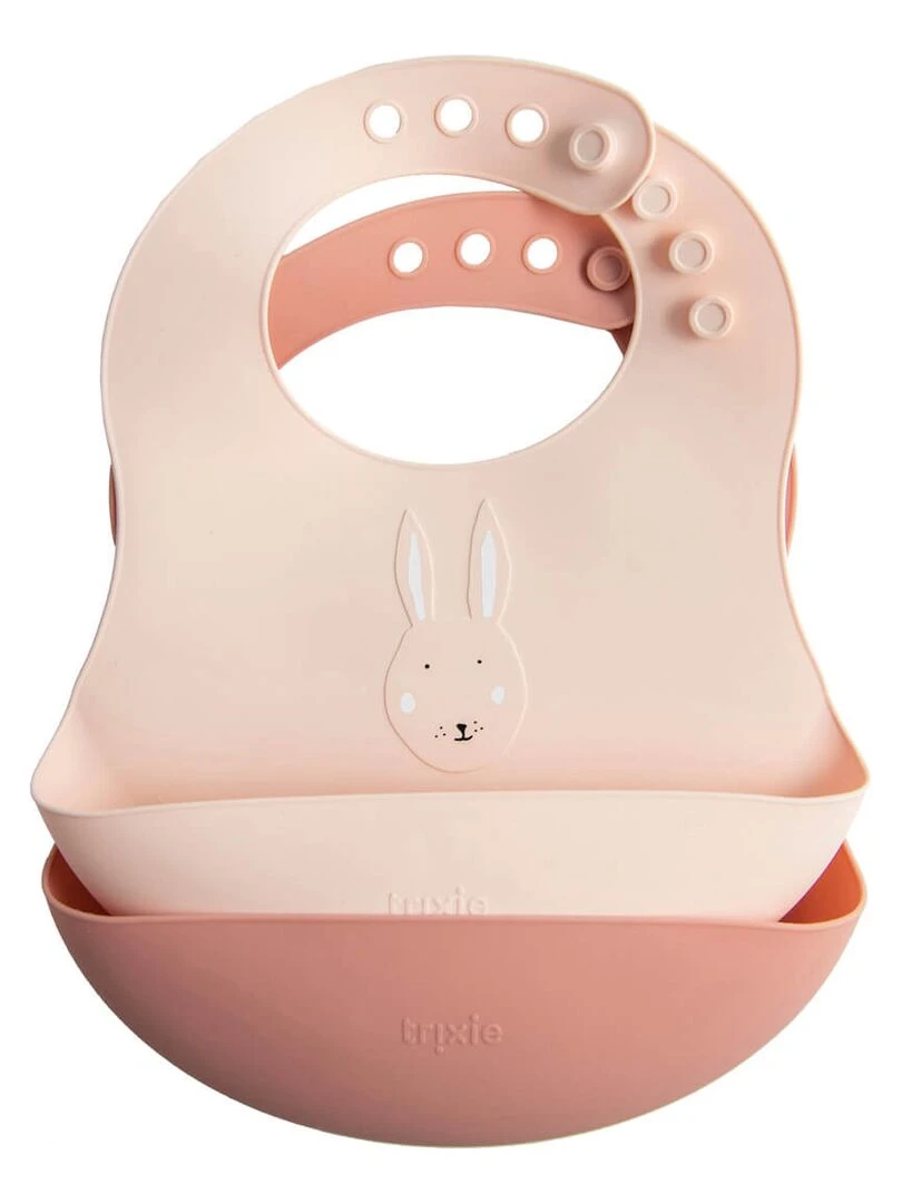 Lot de 2 bavoirs en silicone Mrs Rabbit Rose