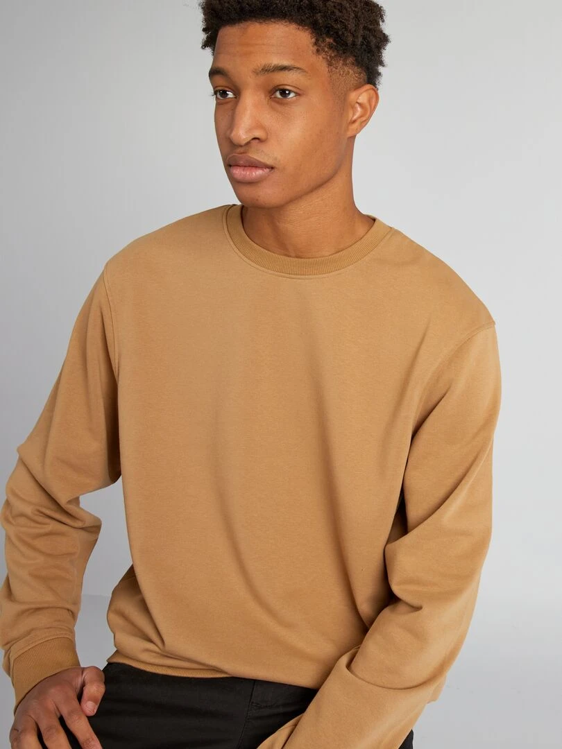 Sweat en molleton uni à col rond +1m90 Beige