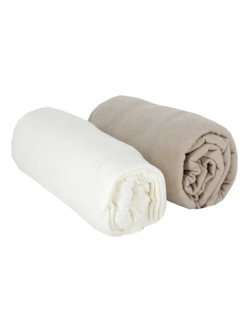 Lot de 2 draps housses en coton 60x120 cm Blanc + Taupe Gris taupe