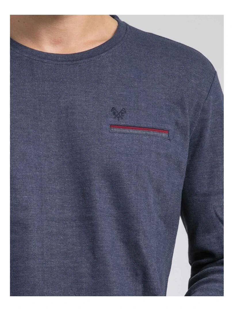 T shirt manches longues col rond pur coton JABOUTIX   Bleu marine