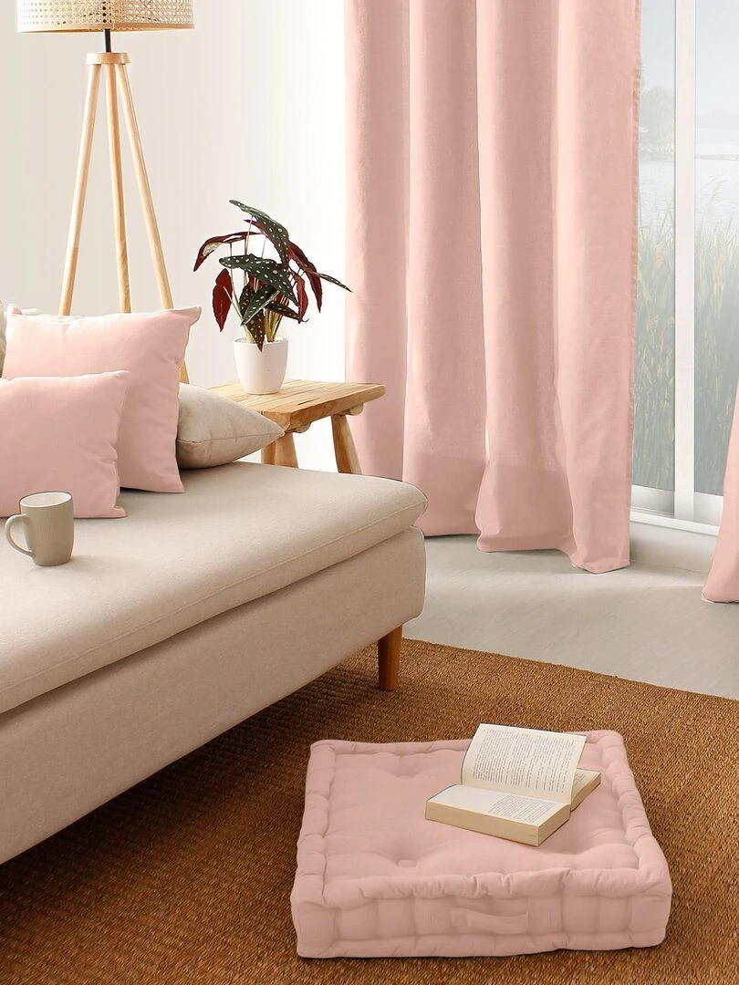 Coussin de sol uni en pur coton   Vieux rose