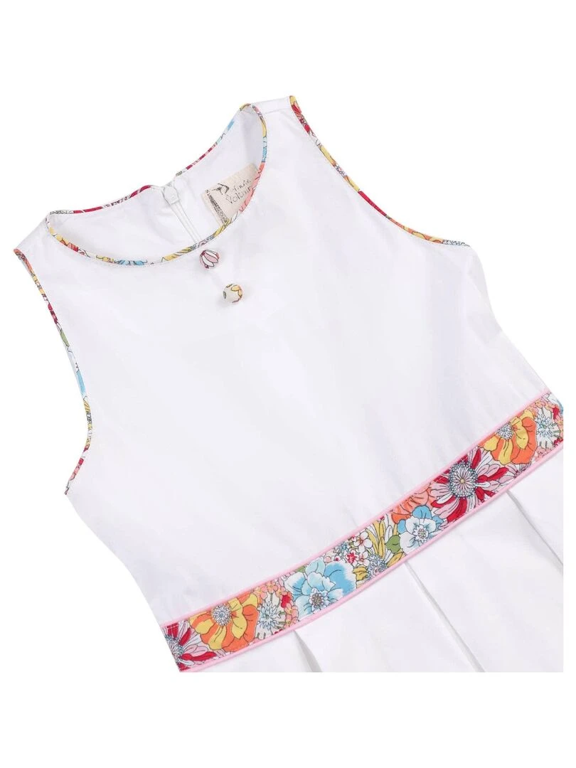 Robe Cérémonie Fille  Coton Blanc Fleurie Liberty Rose  HEPBURN   La Faute à Voltaire   Blanc