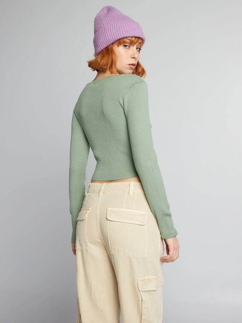 Pull côtelé avec ouverture cache cœur   Vert