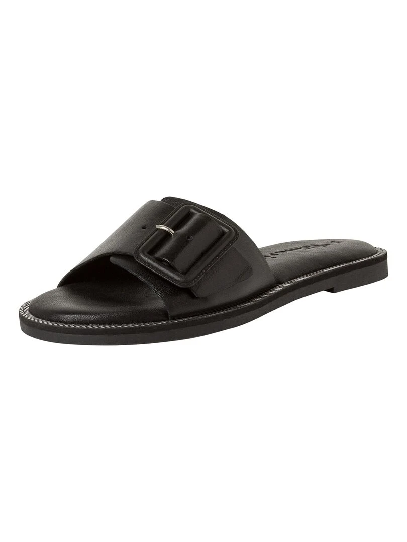 Sandale Plate Cuir Tamaris   Noir