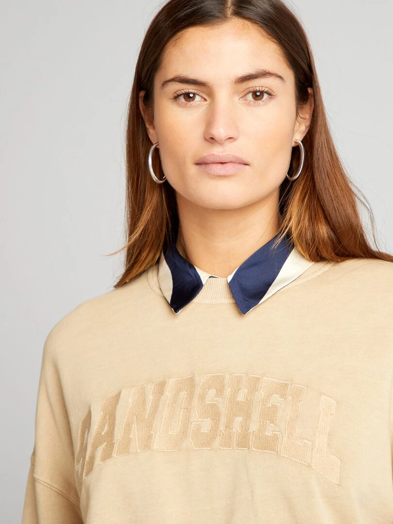 Sweat en molleton effet délavé   Beige