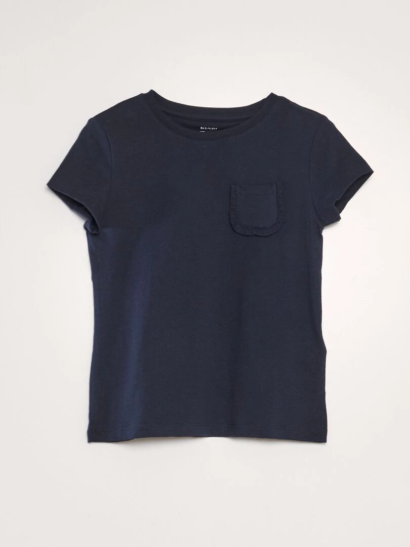 T shirt uni avec poche bleu marine