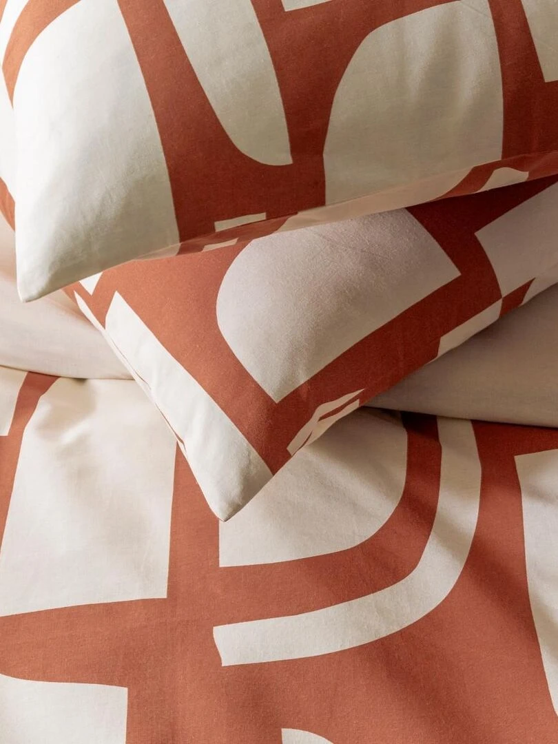 Future Home Parure de lit 2 personnes en coton 57 fils imprimé ocre Rouge