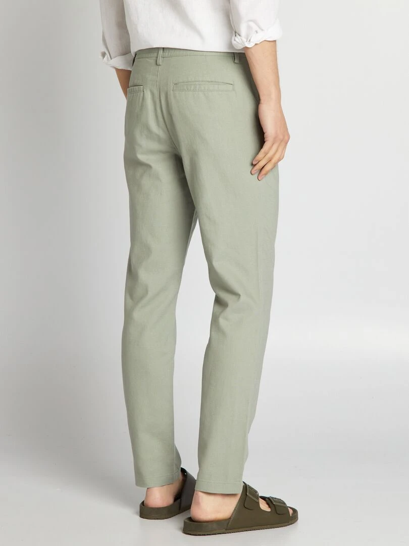 Pantalon chino coupe slim en lin mélangé   Vert