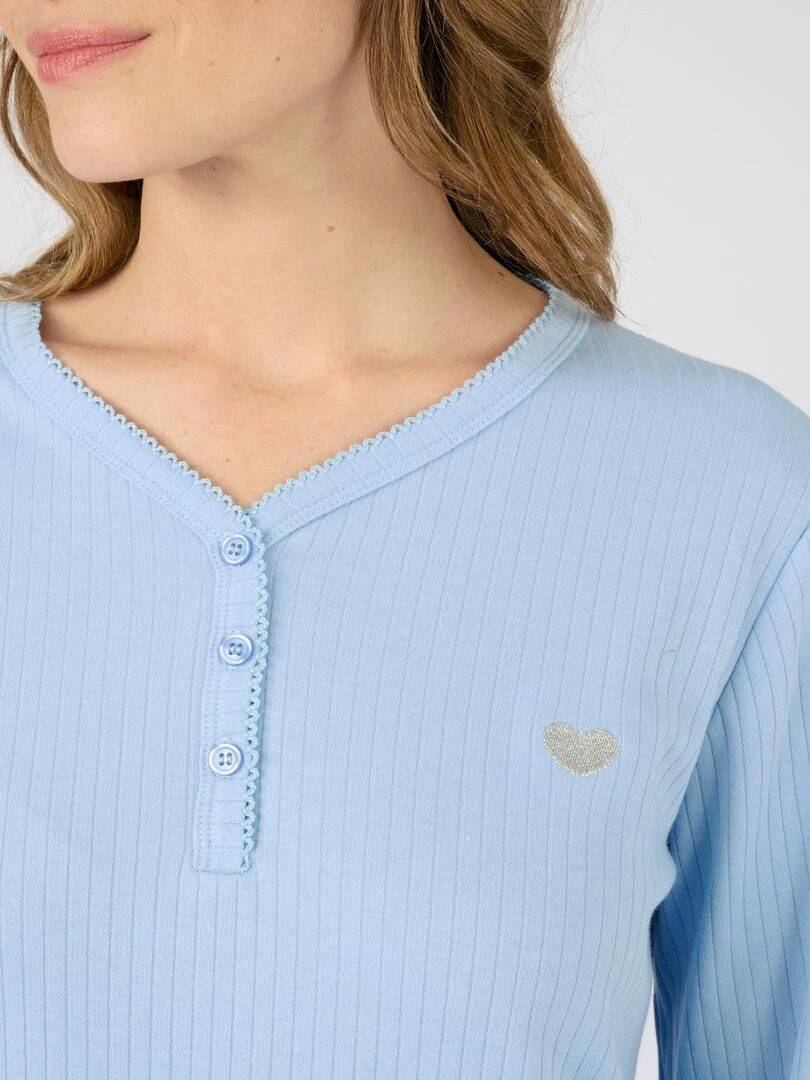 Chemise de nuit maille interlock côtelée douce et souple Damart Bleu