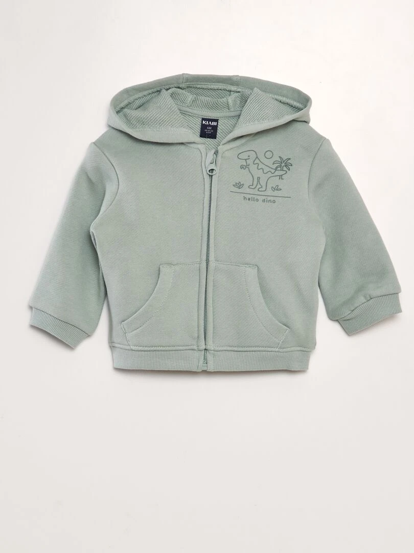 Sweat zippé à capuche à imprimé Vert