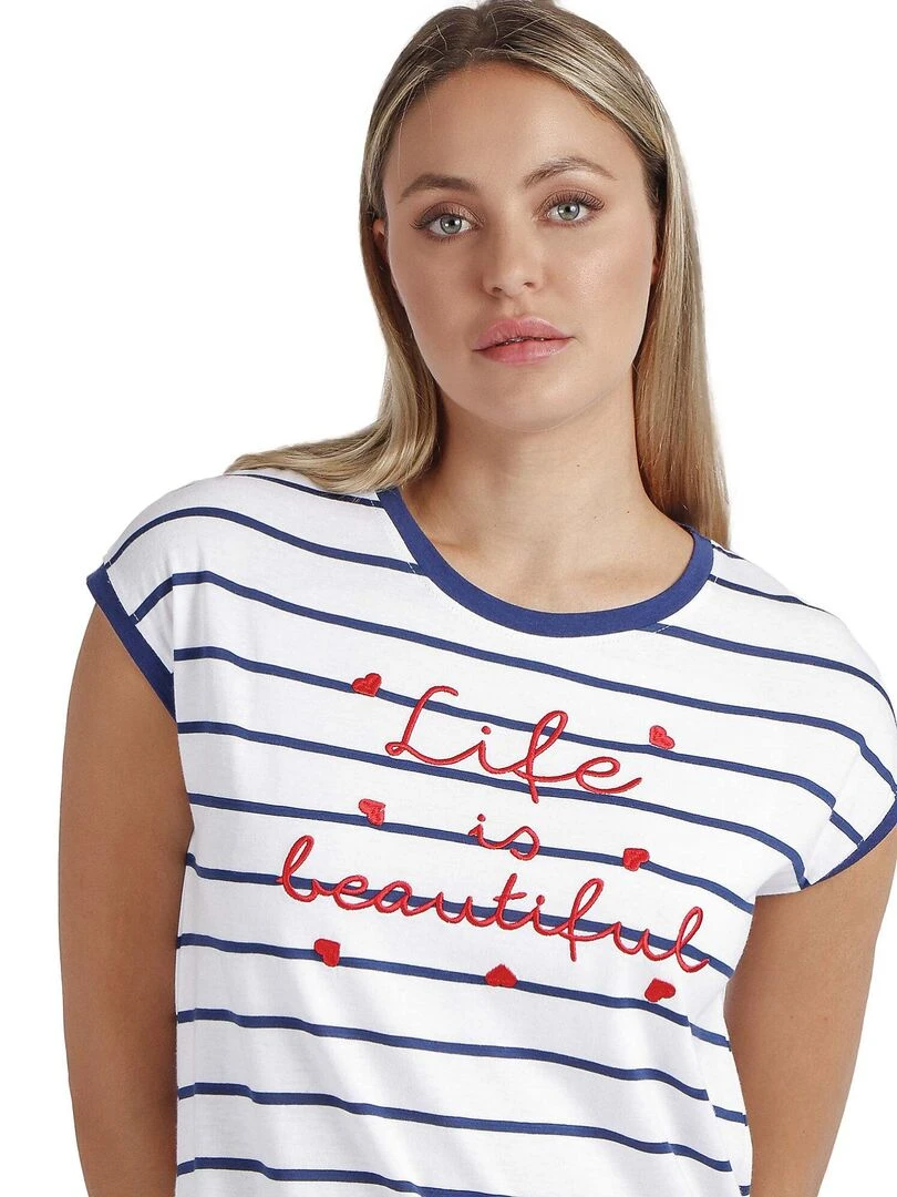 Chemise de nuit manches courtes Life Is Beautiful   Bleu marine