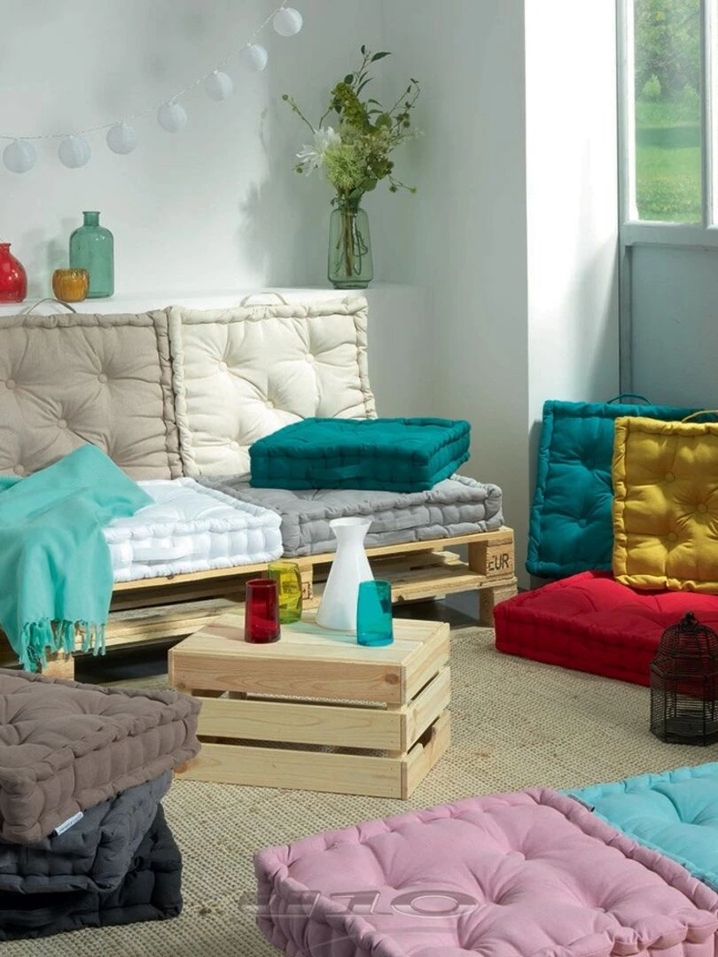 Coussin de sol 60x60 cm Panama gris coton   Gris