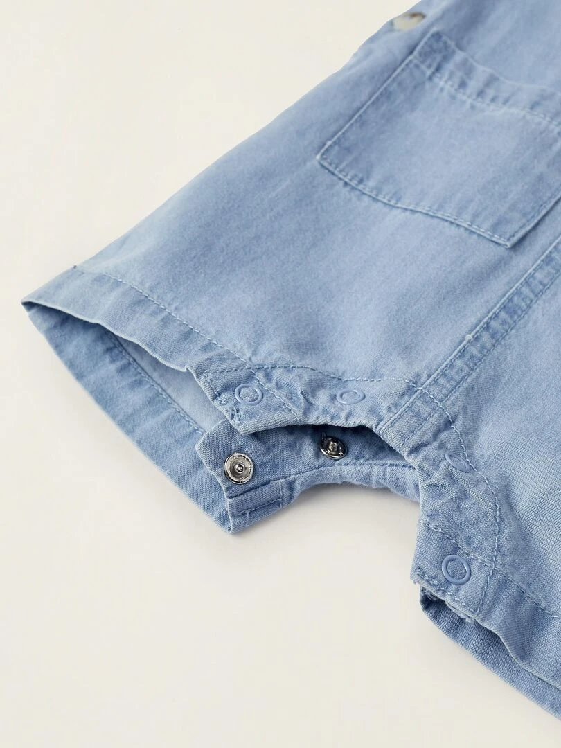 Salopette + Chapeau en Denim pour Nouveau Né  ATLANTIC COMPANY   Bleu clair