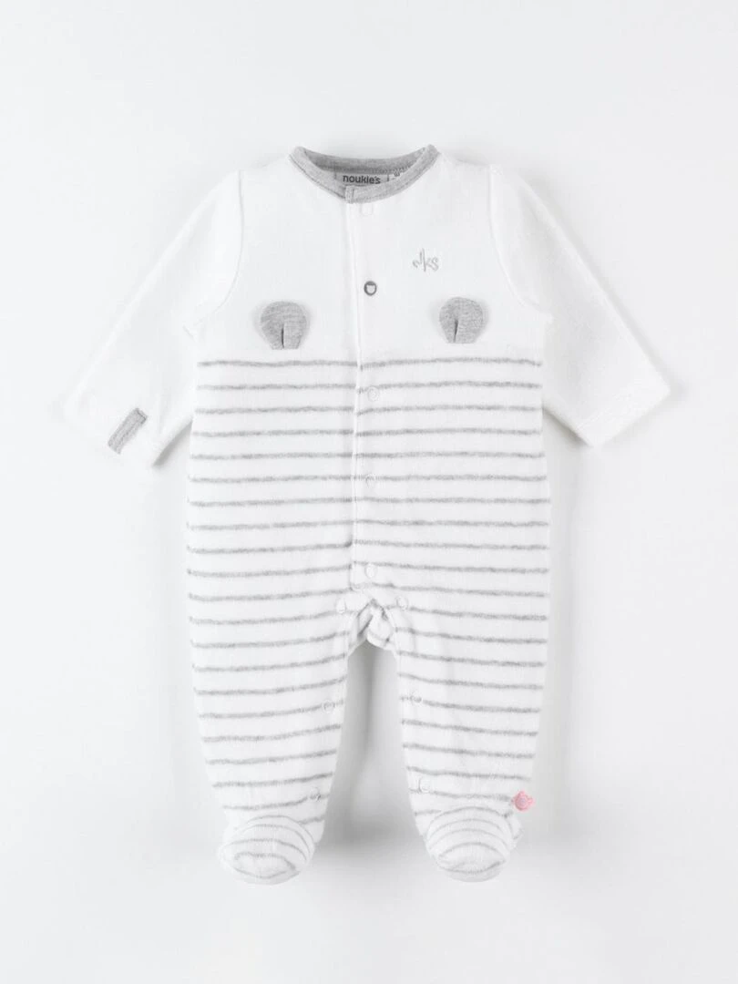 Pyjama 1 pièce rayé en velours écru/gris foncé Noukie's Gris