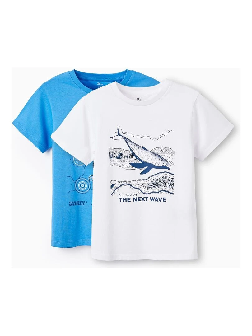 2 T shirts en Coton pour Garçon 'Australie' manches courtes Bleu