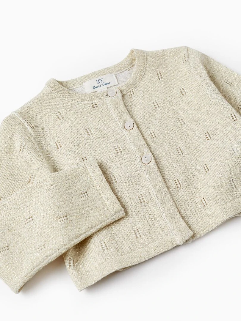 Gilet en Maille avec Fils Lurex pour Bébé Fille  LETS PARTY   Or rose