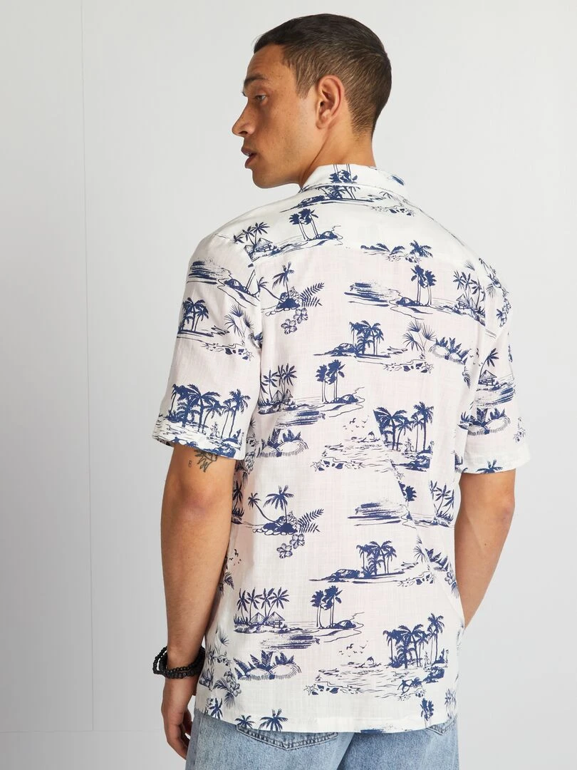 Chemisier imprimé en lin mélangé   Blanc