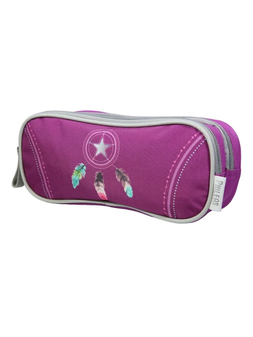 BAGTROTTER Trousse scolaire 2 compartiments Phileas Attrape Rêve Plumes Violette Violet