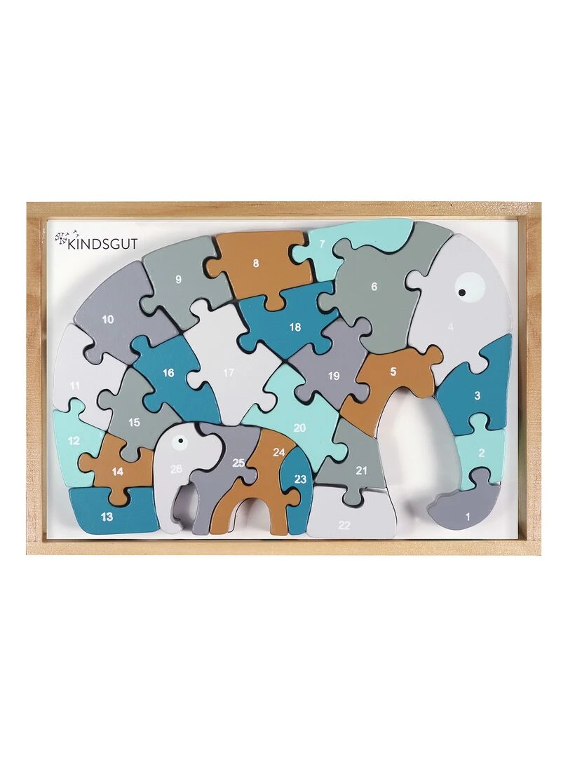 Puzzle lettre elephant en bois Gris Bleu ciel Gris