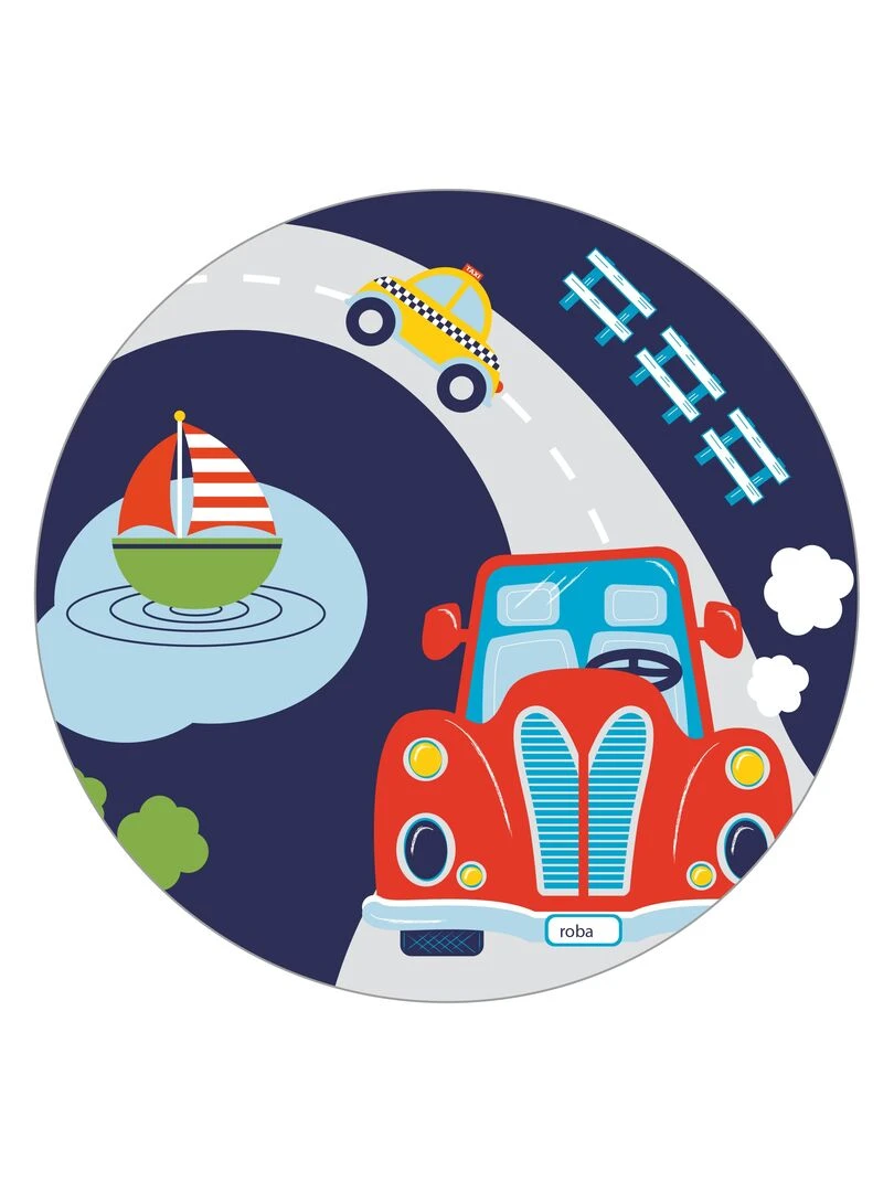 ROBA Banc Coffre à Jouets "Rennfahrer" en Bois pour Enfant   Fermeture Douce   Blanc/Bleu   Bleu Blanc