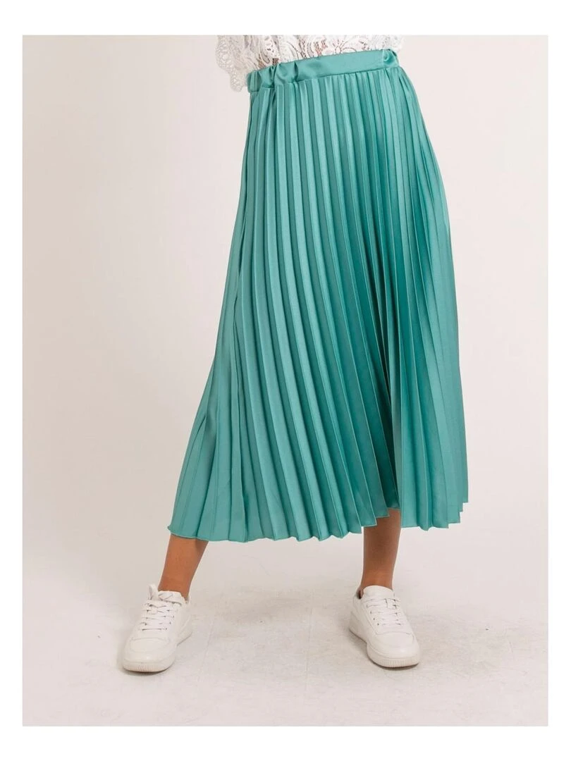 Jupe longue satin plissée XYMMA Vert d'eau
