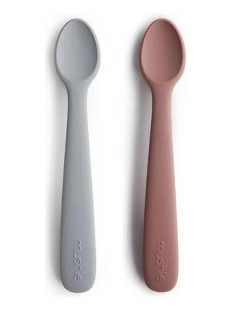 Lot de 2 cuillères bébé silicone Mauve / Gris Mushie Beige gris
