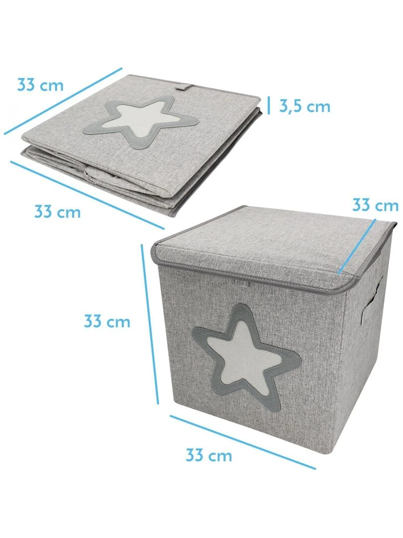Lot de 2 boites de rangement coffre à jouets pour enfant avec couvercle Monsieur Bébé Gris