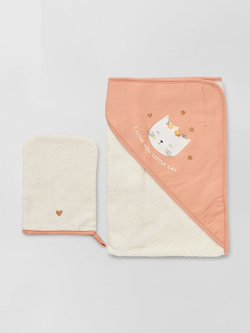 Cape de bain + gant de toilette   rose