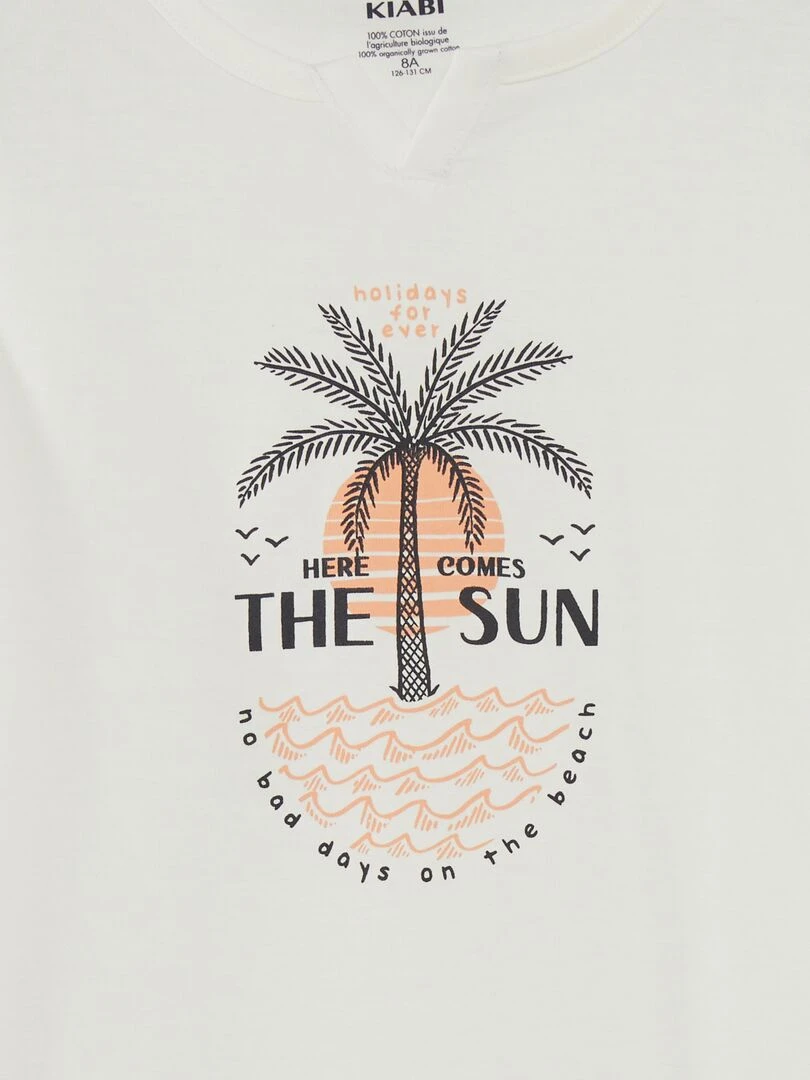T shirt en jersey imprimé 'palmiers' Blanc