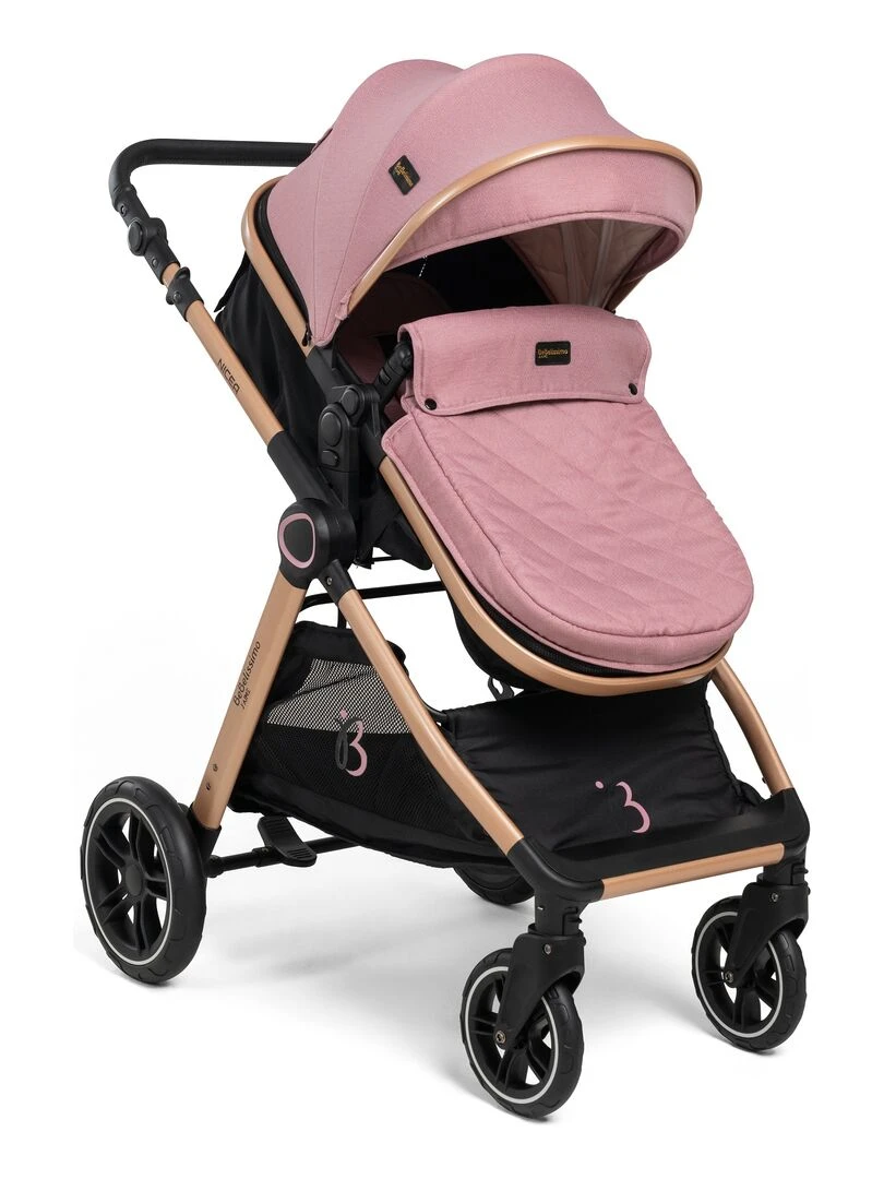 BEBELISSIMO   Poussette combinée trio 3 en 1   siège auto 0m   jusqu’à 22kg – Nicea   rose   Noir Rose Noir