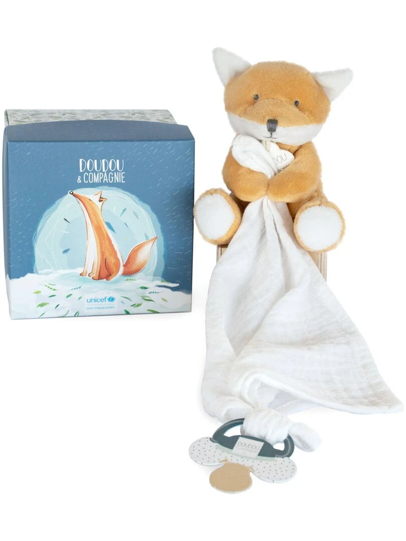 Coffret doudou attache sucette Renard UNICEF Blanc