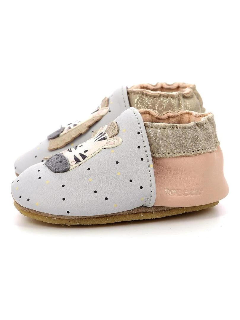 Chaussons Cuir Cute Zebra Crp   Gris