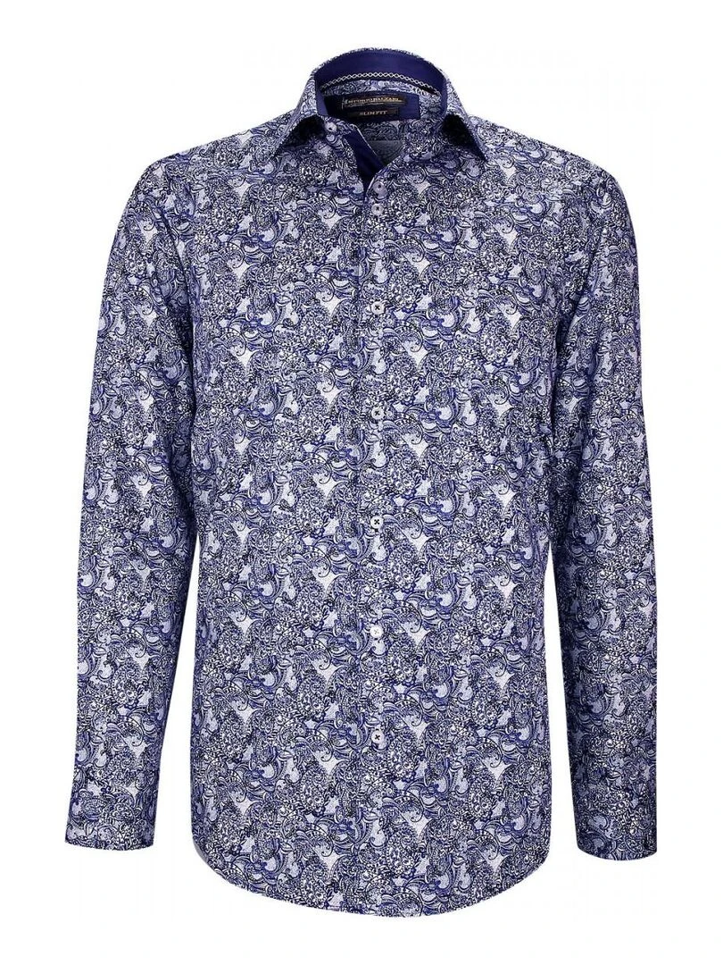 Chemise cintrée tissu imprimé CASHMO Bleu