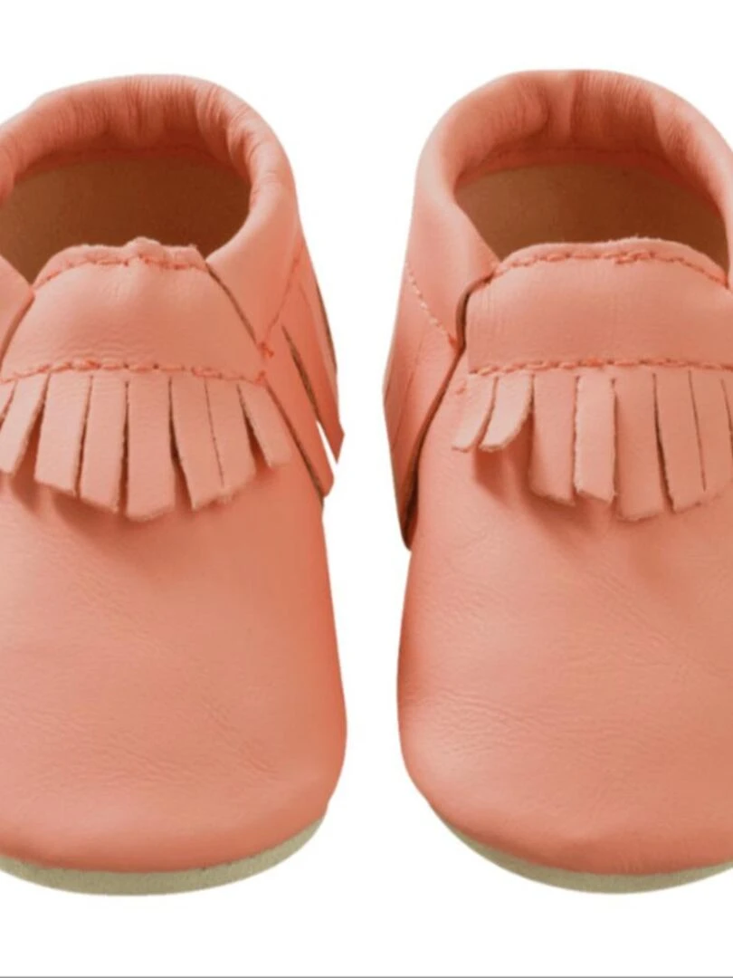Chaussons cuir souple à franges corail Rose