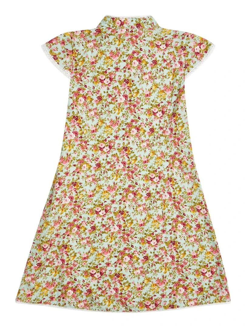 Robe Chinoise Fleurie Verte Fille  col Mao  ANNAM   'LA FAUTE A VOLTAIRE'   Vert d'eau