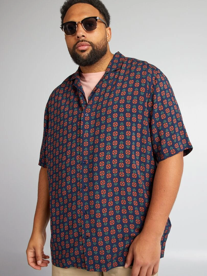 Chemise fluide à col pyjama Bleu marine