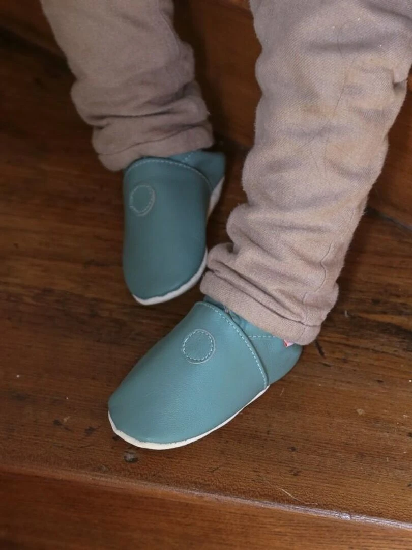 Chaussons bébé cuir souple Uni   Vert