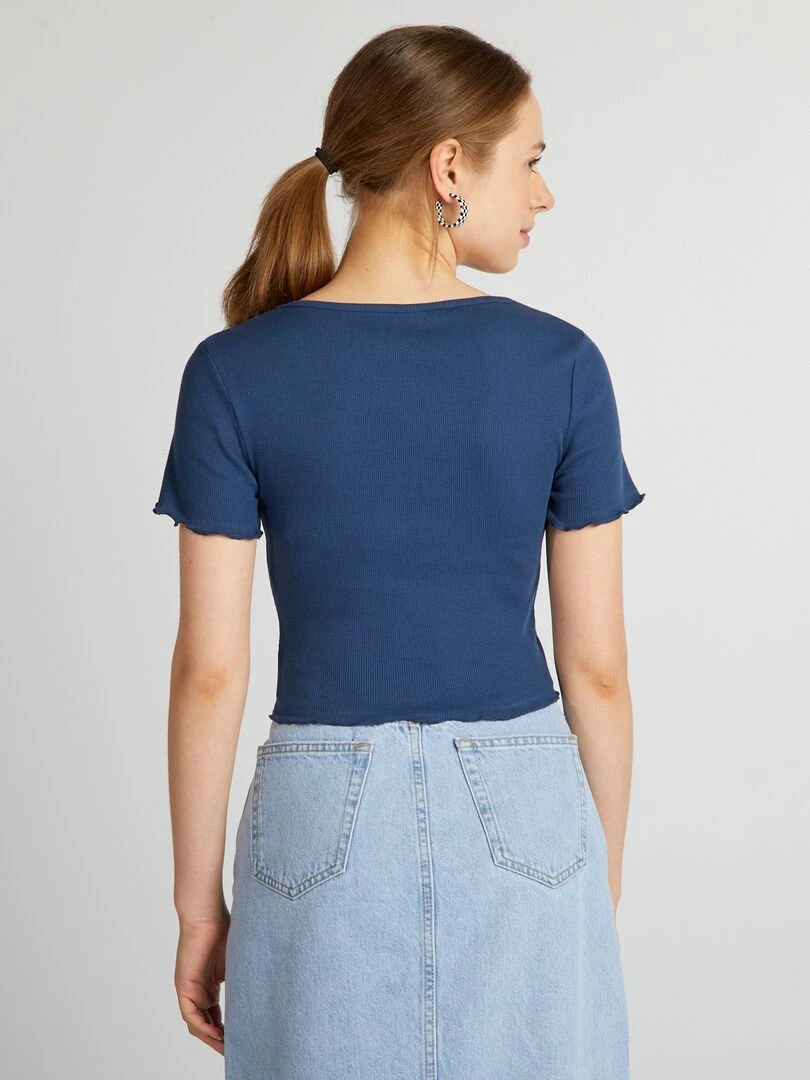 Crop top à bords ondulés   Bleu marine