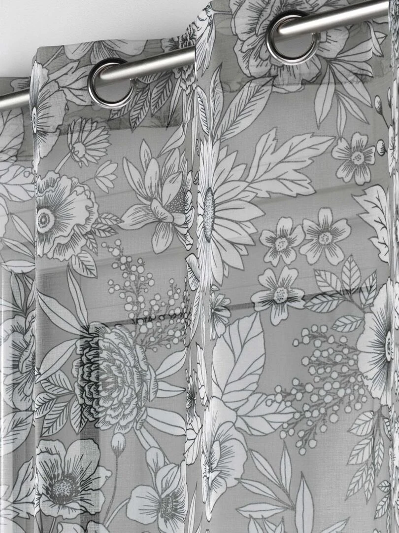 Voilage sablé et fleuri   Gris clair