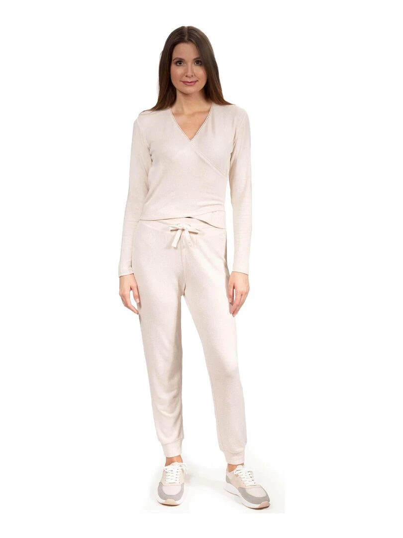 Ensemble Homewear T shirt cache cœur et pantalon jogger Beige Beige