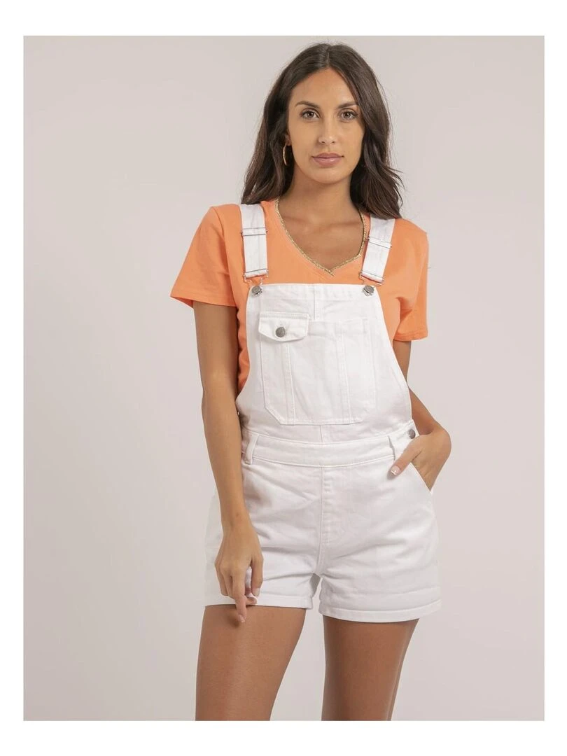 Salopette short en denim XORTA Blanc